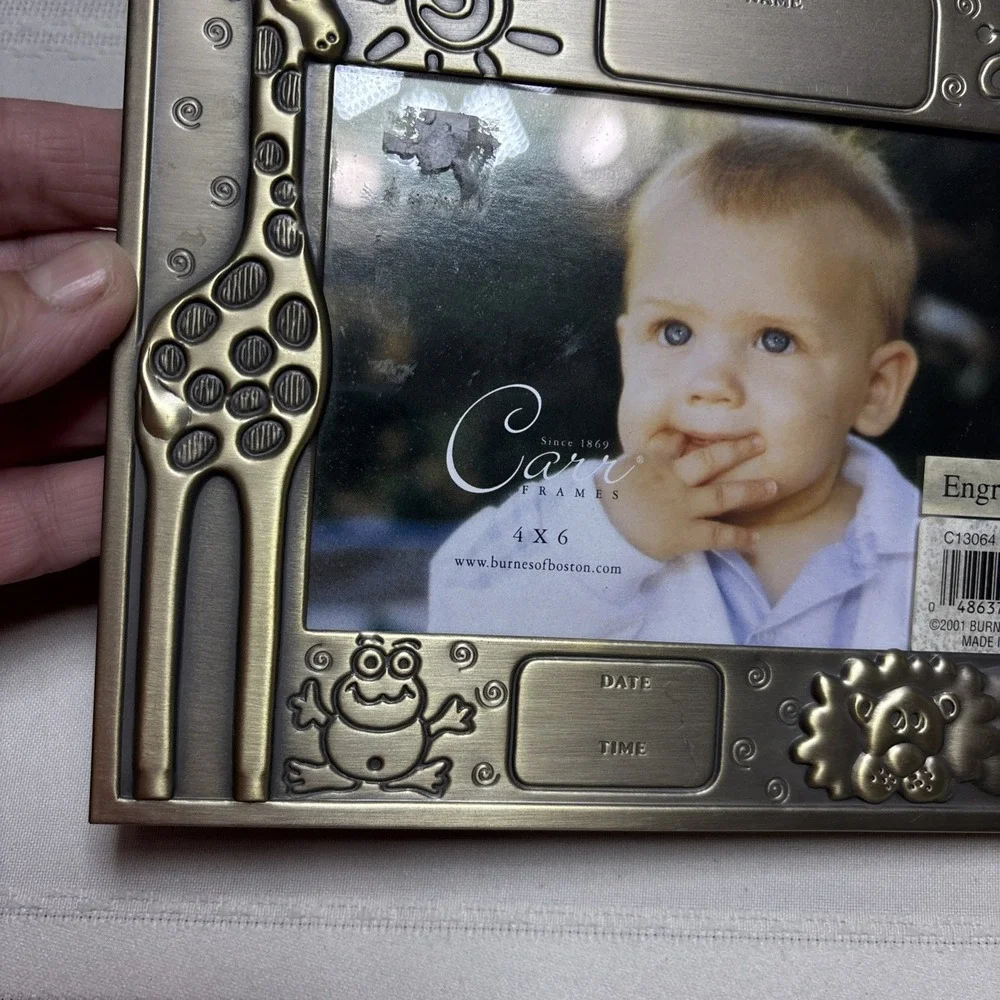 NWT Metal Engravable Baby Frame By Carr, Holds 3.5